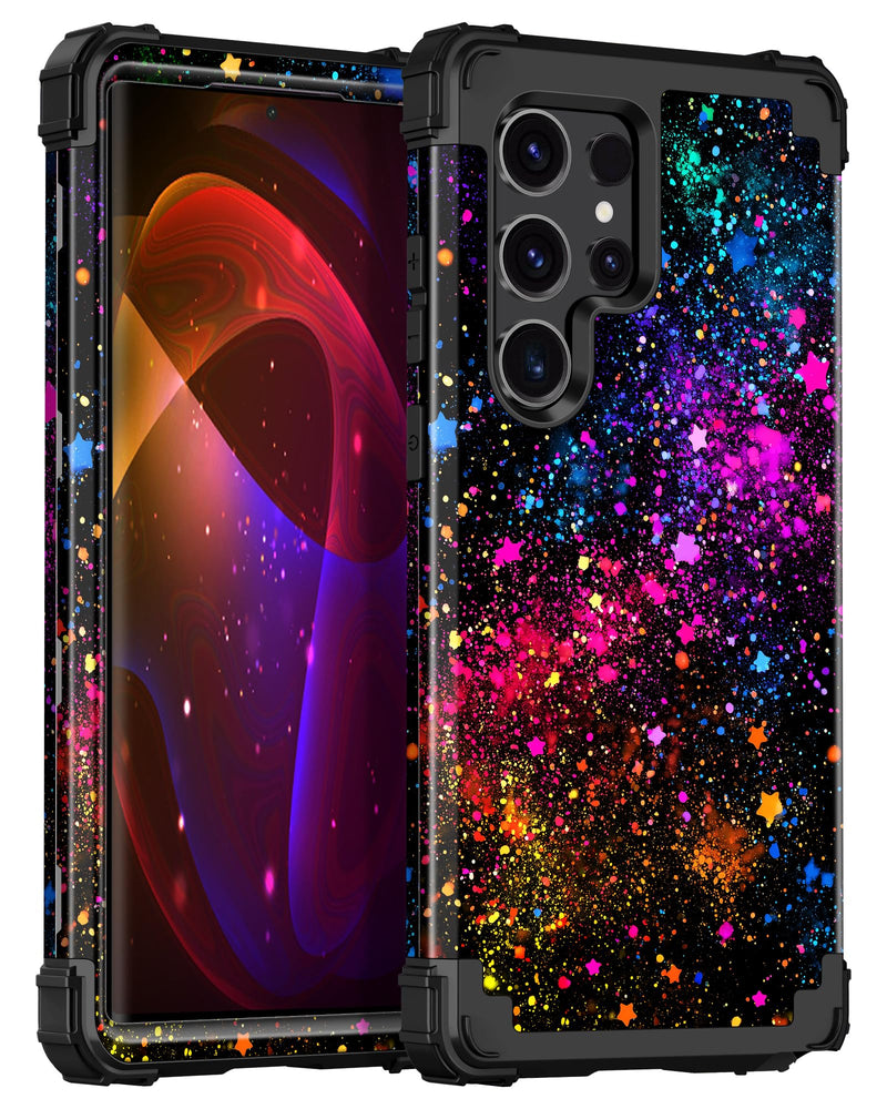 Casetego for Galaxy S23 Ultra Case,Glow in The Dark Three Layer Heavy Duty Sturdy Shockproof Full Protection Rugged Hard PC+Soft TPU Bumper Case for Samsung Galaxy S23 Ultra 5G 6.8 inch,Colorful Sky All Black Colorful Sky-Glow in the Dark
