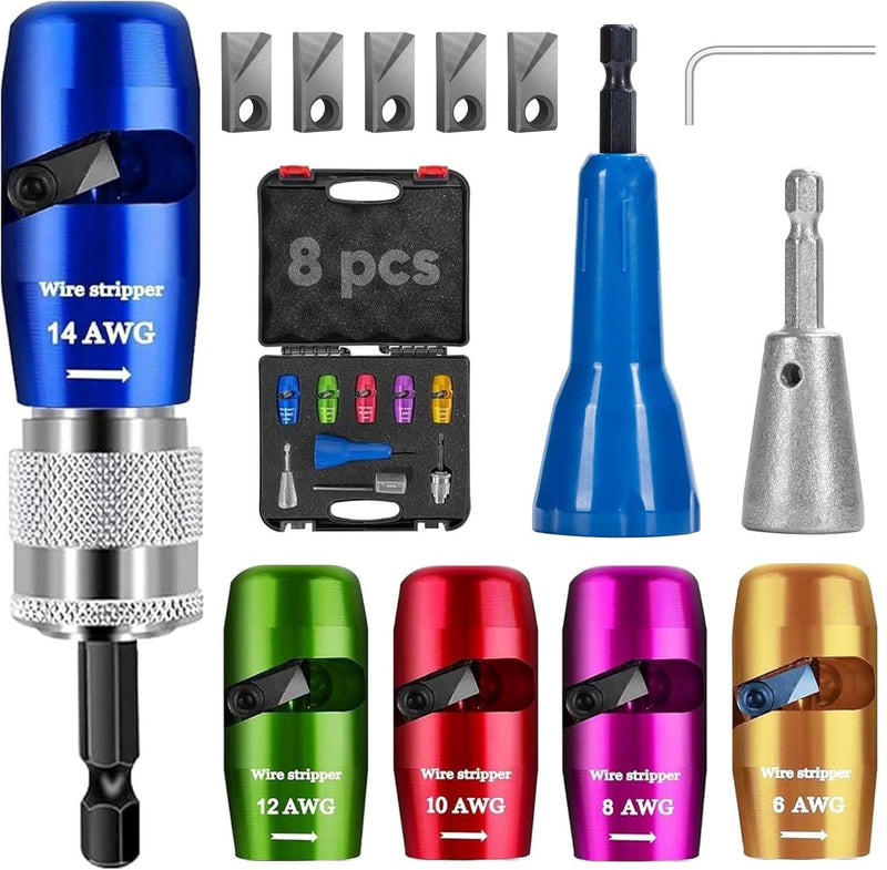 Wire Stripper for Drill - 2026 Upgraded Electric Wire Stripping and Twisting Tool for AWG 14-12-10-8-6, Wire Stripper Tool for Power Drill, Nut Twister Stripping with 5 Pcs Blade 8Pcs+5 Blade