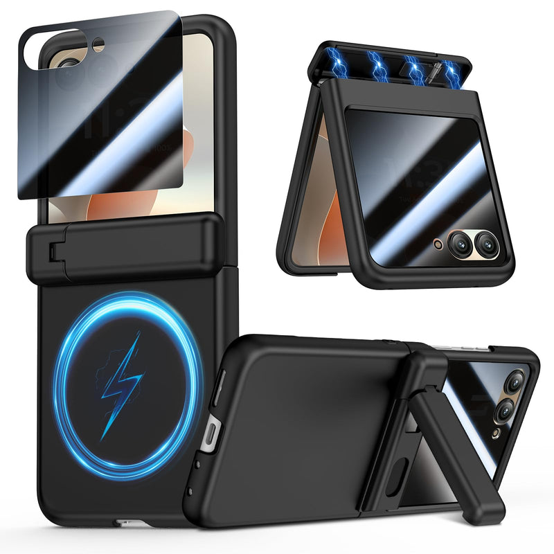 VEGO for Motorola Razr 2026/2025/2024 Case, Compatible with MagSafe | Hinge Protection & Kickstand & Privacy Screen Protector, Magnetic Slim Protective Hard PC Cover for Moto Razr 2026 - Black