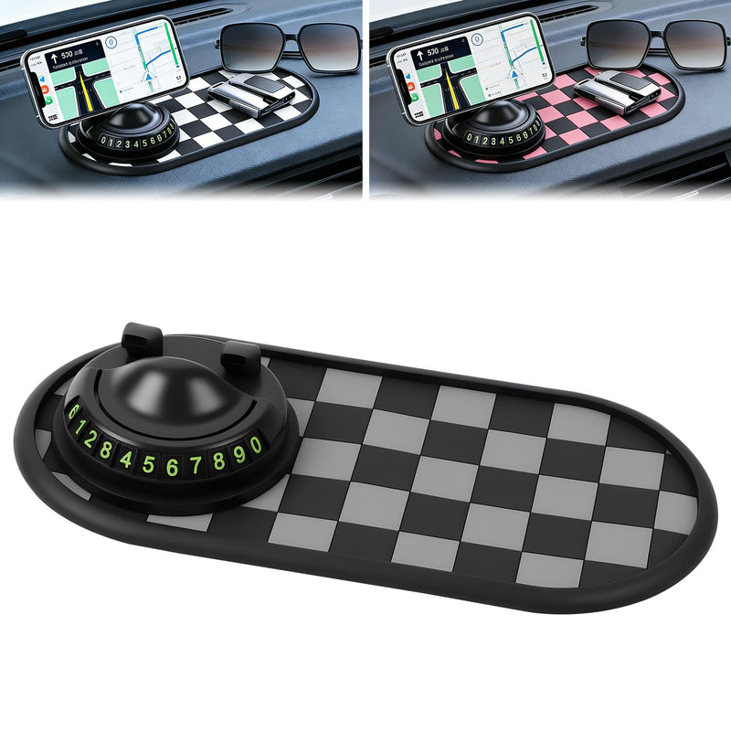 Mobile Phone Bracket Anti-Slip Mat,Multifunction Car Dashboard Mat with Temporary Parking Number,Universal Fit Anti-Slip Mat,360° Rotating Adjustable Phone Holder (Black & Gray) Black & Gray