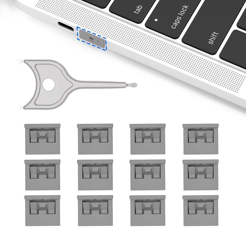 12-Pack USB-A Port Blockers with 1 Key,Removable Physical Security Locks,Anti-Tampering Data Protection for Laptops,PCs & Game Consoles (Grey) 12+1 Grey