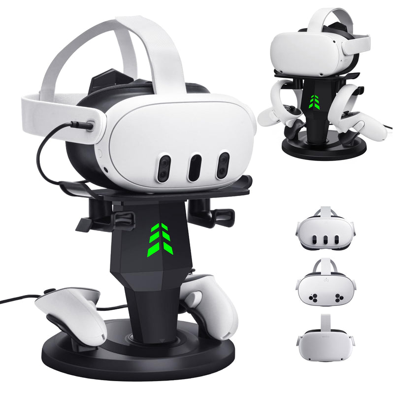 TechKen VR Charging Dock for Meta Quest 3S/Quest 3/Quest 2, Vertical VR Stand & Charging Station, Fast Charge Headset with Type-C Cable, Supports Controllers with Grip Covers & Elite Straps THC1PRO