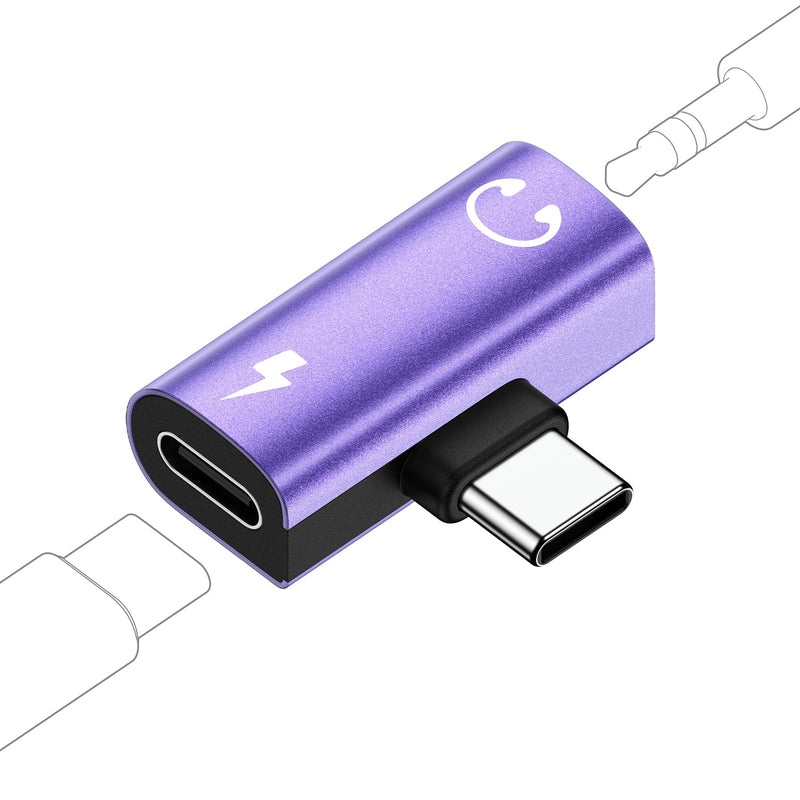 USB C to 3.5mm Audio Adapter 2 in 1 Type-C to Aux Headphone Hi-Res Adapter | with 60W Fast Charger for iPhone 17e/17 Pro Max/16e/16/15 Pro Max/Samsung Galaxy S26 Ultra/S25/S24/S23/S22/S21/S20/A17/A16 Purple