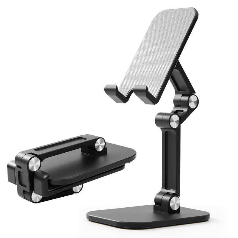 Foldable Desk Phone Stand, Adjustable Phone Holder, Heavy Non-Slip Base, Charging Hole, Thick Case Friendly Cradle for Most Smartphones, iPhone Samsung iPad Tablet Home Office Travel