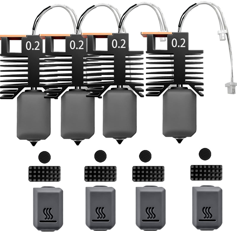4PK for Snapmaker U1 0.2mm Hotend Hardened Steel U1 Nozzle Assembled Hot End Nano Coating 2.5X Hardness for Snapmaker u1 Nozzle Integrated Leak-Proof Nozzle-Throat Completed Hotend for U1 Accessories 4 PK 0.2MM Hotend Kit
