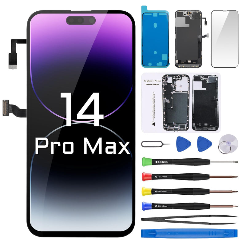 Screen Replacement for iPhone 14 Pro Max with Earpiece 6.7" LCD | Display Digitizer Ambient Light Sensor 3D Touch Full Assembly Repair Proximity Sensor Tools Kit A2894 A2651 A2893 A2896 A2895