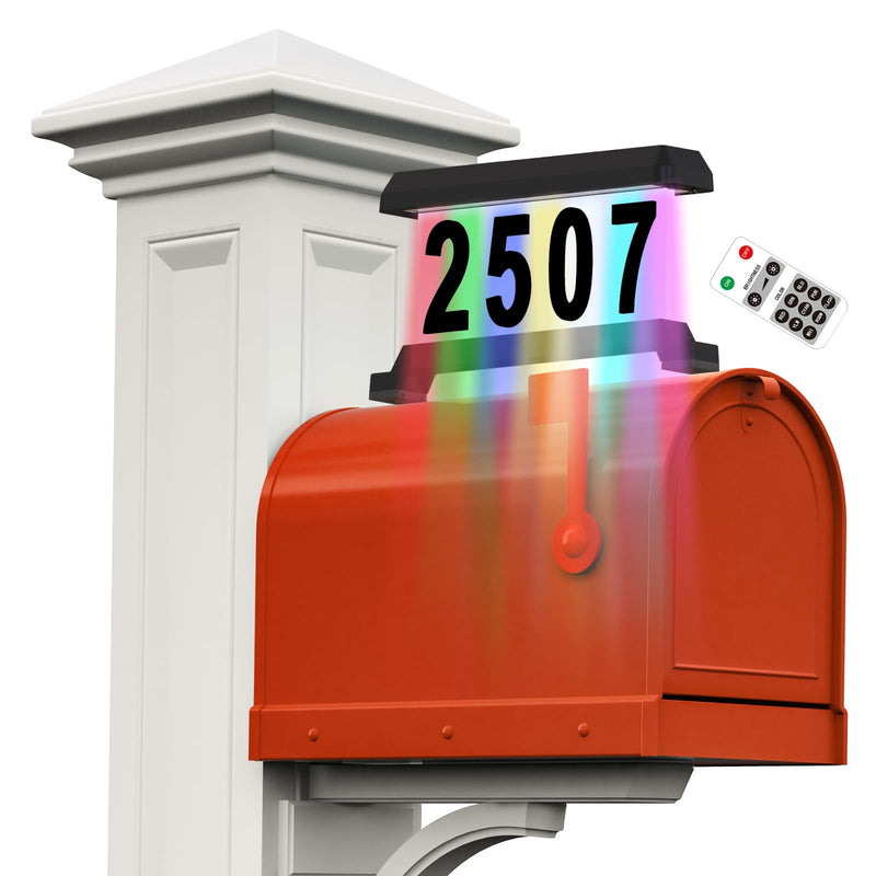 Solar Mailbox Number, Illuminated Address Sign, RGBW Color Changing Waterproof, Address Plaque for House Yard Home Office Street Outside (Mailbox Mount) Black(Mailbox Mount)