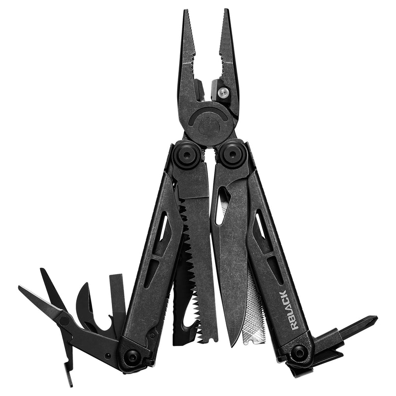 21-in-1 Scissors & Pliers Multitool w/Tungsten Cutters, Self-Locking | Durable Heavy-duty EDC Kit for Camping, Repair, DIY & Outdoor Survival, Nylon Pouch (Black) Black w/ Tungsten-21 in 1