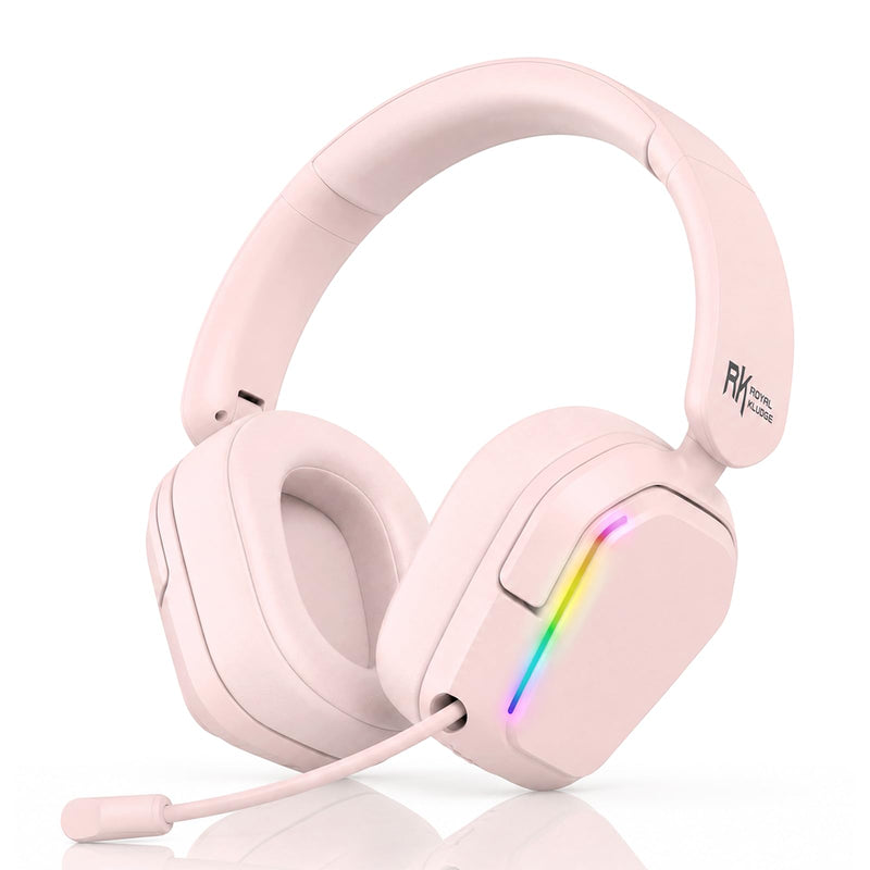 RK ROYAL KLUDGE HG101 V2 Wireless Gaming Headset for Xbox/PS5/NS/PC, Pink | Bluetooth 6.0/2.4Ghz/Wired Headphones, 7.1 Surround Sound, RGB, 40mm Dynamic Driver, Memory Foam Cushions, Retract Mic, Pink