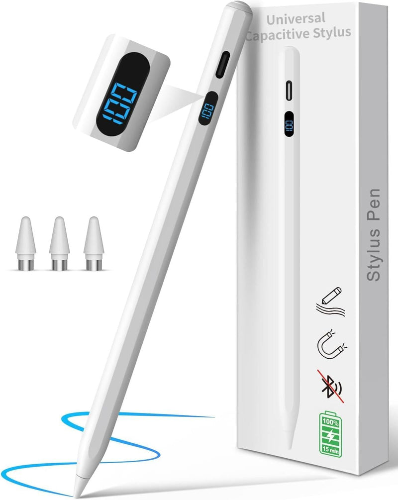 DIGIROOT Stylus Pen for iPhone, High Senstivity Universal Stylus Pen | Fast Charging, Magnetic, Stylus Pen for Touchscreen with LED Power Display, for iPhone Andriod/Tablet/Switch/Samsung Galaxy White