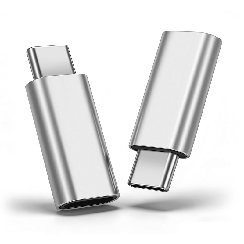 Adapter Compatible with Lightning to USB-C(2-Pack) | Supports 480Mbps Data Transfer, 27W Charging, [Audio not supported] Metal housing for Excellent Heat Dissipation - Silver Lightning female– USB-C male