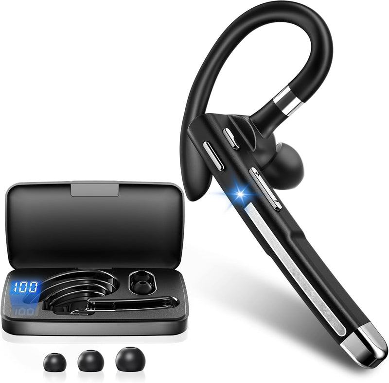 Hsility Bluetoth Earbuds with Mic for Office 270 Degree Rotatble Wireless Earbuds for Truck Driver | 100Hrs Talk Time Wireless Earpiece Mic CVC8.0 Noise Cancelling Wireless Earbud with 500 mAh Charging Case for Truck Driver Sliver