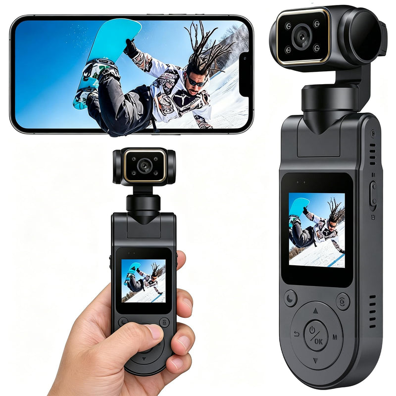 1080P Vlogging Camera, Portable Pocket Action Camera, WiFi Mini Body Cam | Audio and Video Recording, Handheld, Rotatable Lens, Outdoor Sports, Cycling, Travel Vlogging Gimbal Camera