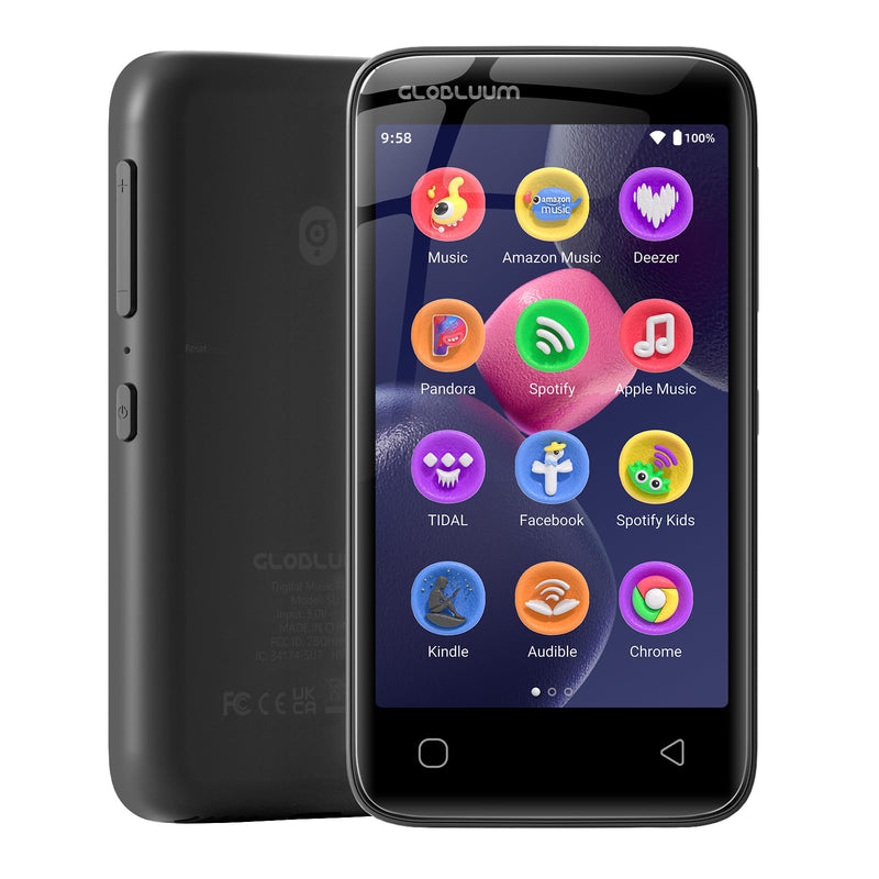 96GB MP3 Player with Bluetooth 5.0 and WiFi, Music Player with Spotify, Audible, Amazon Music, Pandora, Libby, Spotify Kids, 4" Touchscreen Android MP4 Player with HiFi Sound (Glossy Black) Glossy Black