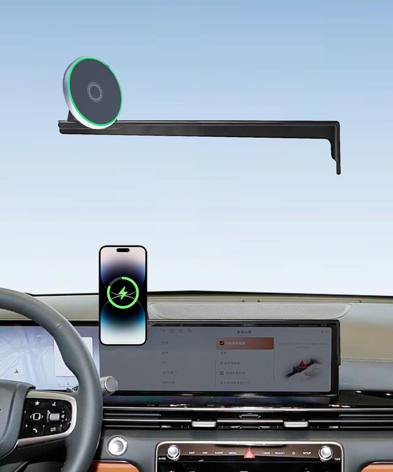 Car Phone Mount for 2025 2026 Genesis GV70/GV80/G80 Accessories | 27-in Screen Clip-On 360° Rotatable MagSafe 15W Fast Wireless Charger Cell Phone Holder, 3D Fit Navigation Cradle Magsafe+ Wireless Charger fit for 2025 2026 Genesis GV70/GV80/G80(27 Inch)