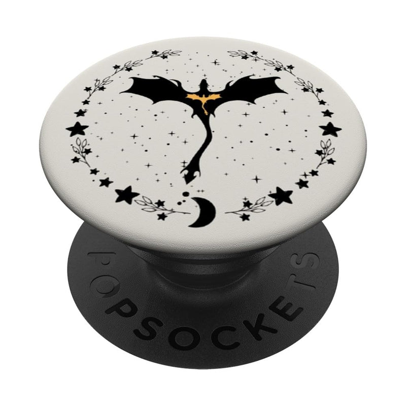 Cute Girly Black Dragon Moon Stars Floral Pattern Aesthetic PopSockets Adhesive PopGrip