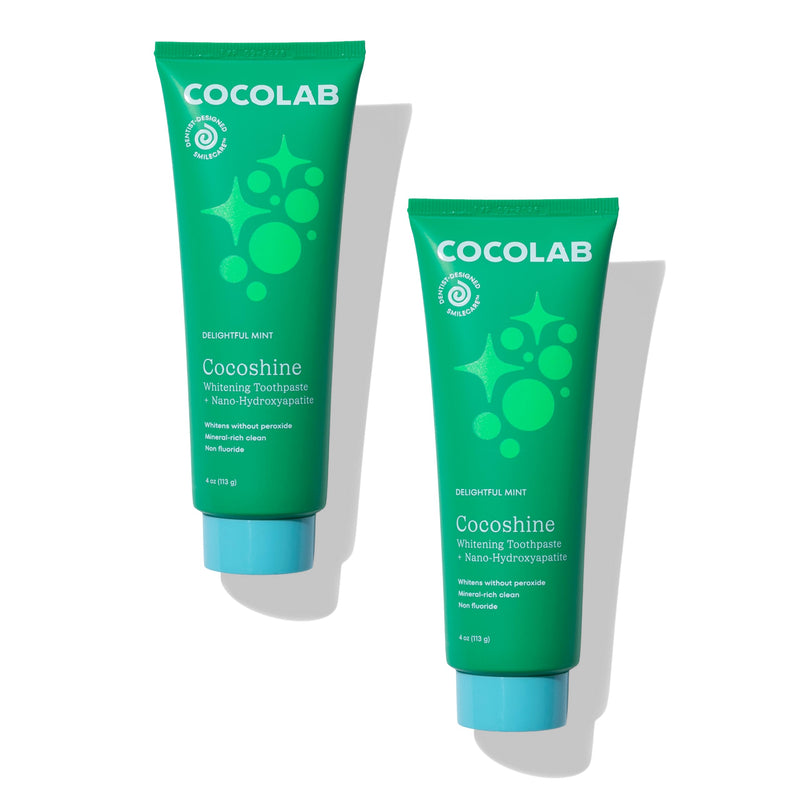Cocoshine 15% Nano-Hydroxyapatite Formula Toothpaste by Cocolab, Fluoride-Free with Xylitol & Coconut Oil, Sensitive Teeth Whitening Formula for Adults & Kids, Mint, 4 oz, 2-Pack 4 Fl Oz (Pack of 2) Delightful Mint
