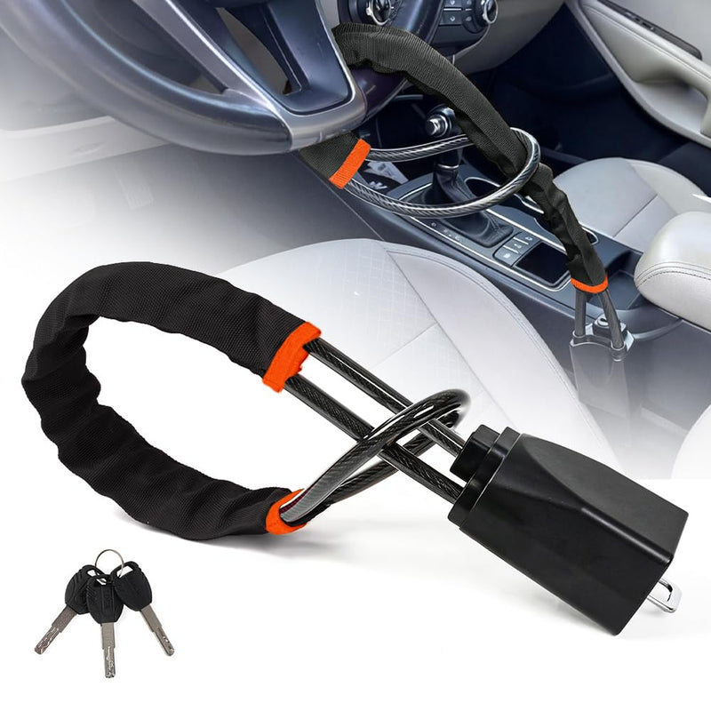 RASTP Car Steering Wheel Lock, Anti-Theft Device,Seat Belt Lock (Black) | Max 17 Inch Length, with 3 Keys Fits for Most Vehicles, SUVs, Golf Carts Black