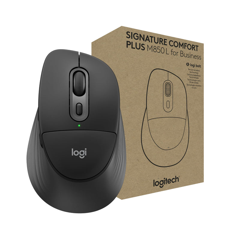 Logitech Signature Comfort Plus M850 L for Business Wireless Mouse | Sculpted design with palm cushion, secure receiver/Bluetooth, for business, Windows/Mac/ChromeOS/Linux/iPadOS