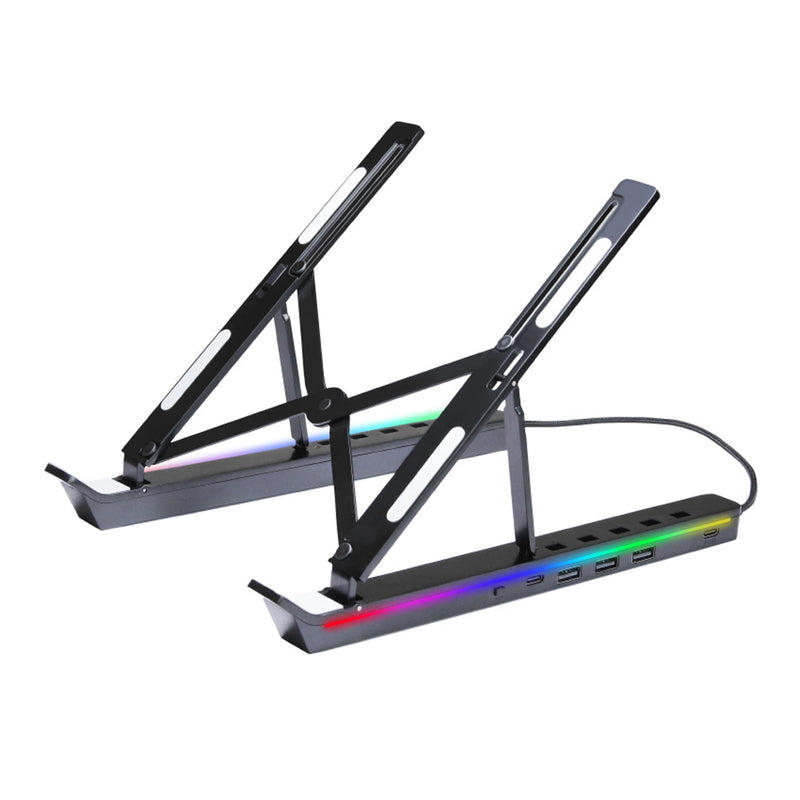 Adjustable Laptop Stand with USB Hub, Foldable Aluminum Mount for Notebook or Tablet, Black