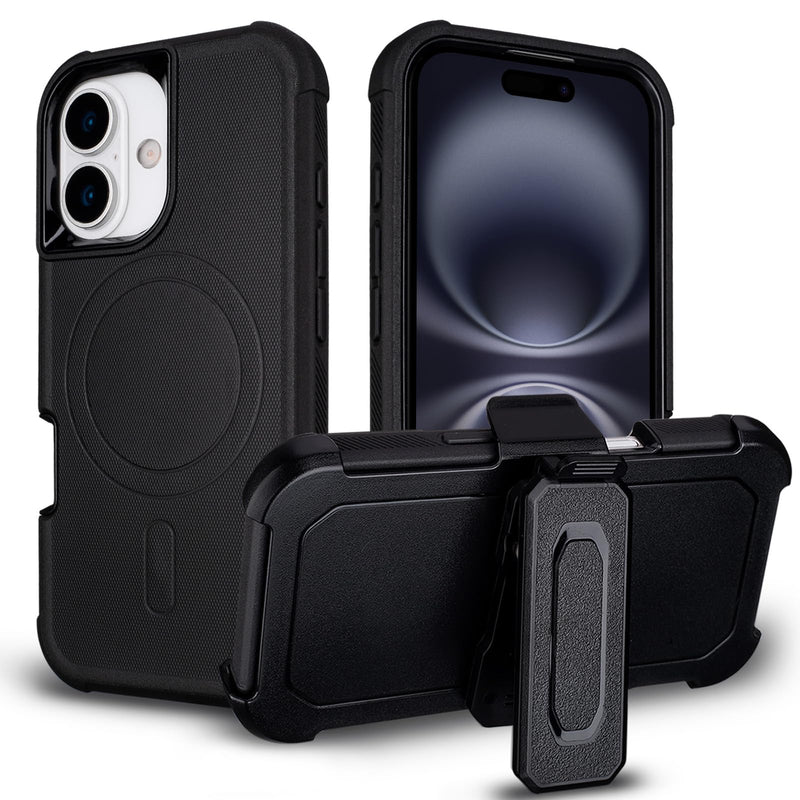 for iPhone 16 Case with Belt Clip Holster, Compatible with Magsafe, Black | Military Grade Drop Protection, 2 Layers of Sturdy, Heavy Duty Shockproof Cover for iPhone 16 Case Rugged