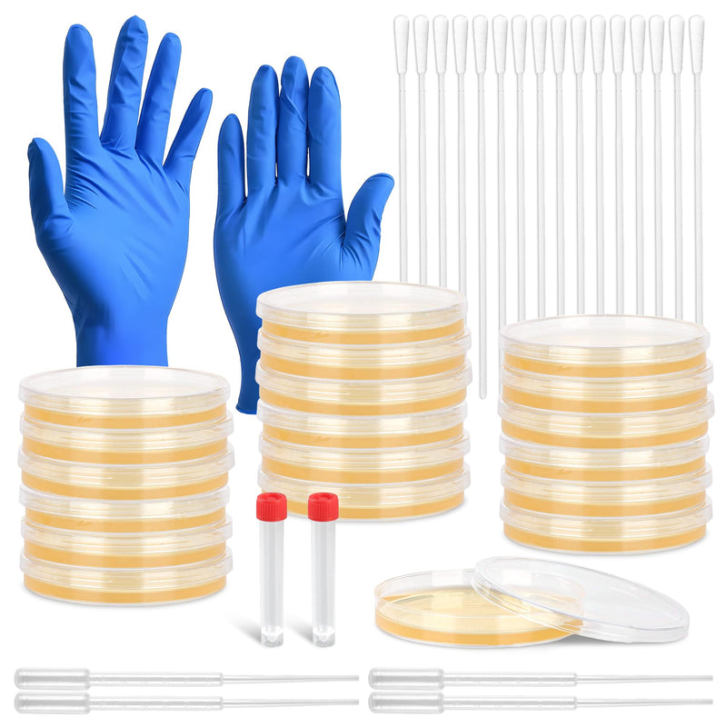 Nutrient Agar Petri Dishes Science Project Kit,16Pcs Nutrient Agar Plates and Cotton Swabs Dropper Pipettes for Science Experiments