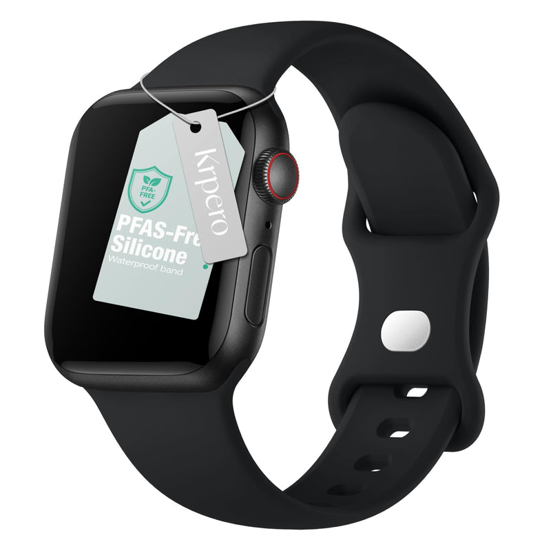 PFAS-Free Apple Watch Bands Compatible for iWatch 38mm-49mm | Series 1-11 SE Ultra 3 2 1 Soft Silicone Sport Band Waterproof Strap with Hidden Pin-and-Tuck Buckle for Swimming Gym Office Black 44mm/45mm/46mm/49mm