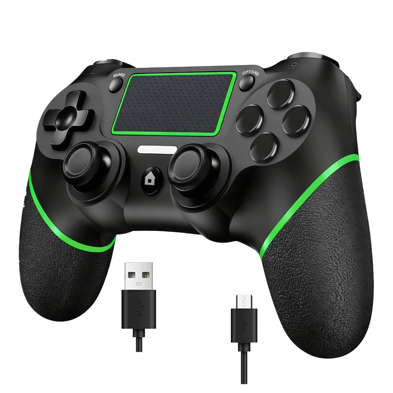 LZXWAWA Wireless Controller for Ps4 Controller Ps4/Slim/Pro/Windows PC | Touchpad/Vibration/Turbo/Built-in Speaker&3.5mm Headphone Jack/Six-axis Motion Control/USB-C Charging Cable，Black Green Green Blacck