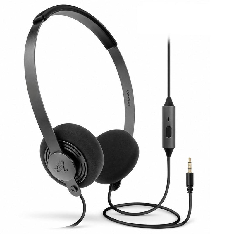 Gadhouse Wesley Wired On-Ear Headphones with Microphone – 40mm Dynamic Drivers, Retro 80s Style Headphones for Music & Calls, Lightweight PU Leather Headband, Includes USB-C & 6.35mm Adapters, 105g