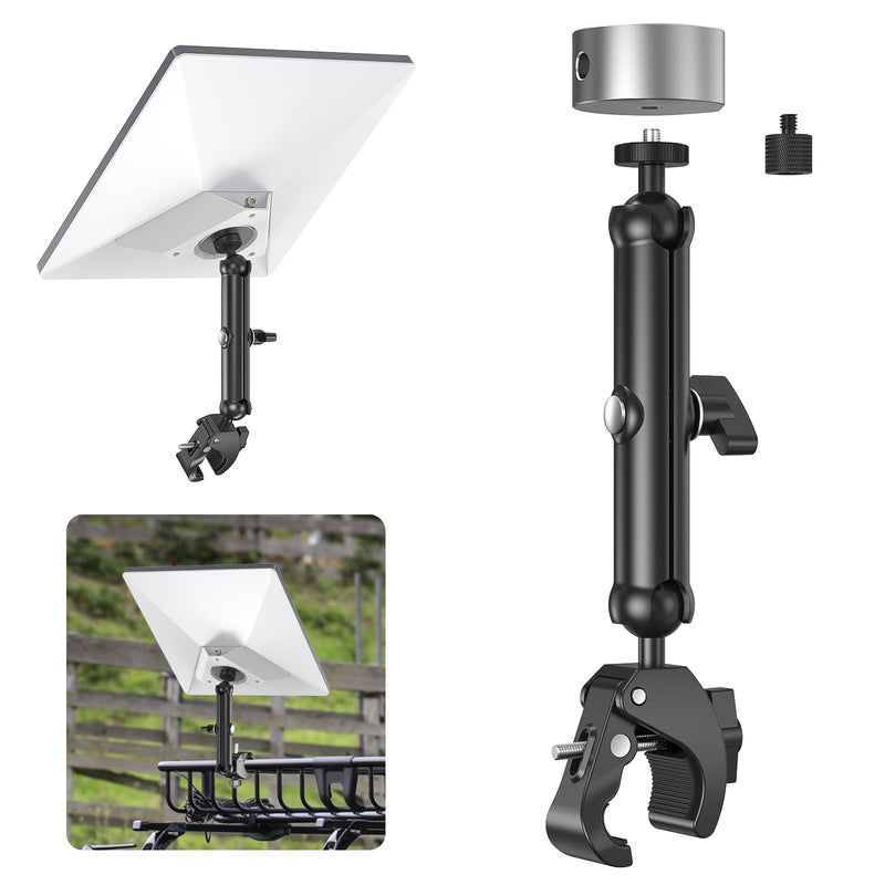 Starlink Mini Clamp Mount, Aluminum Starlink Mini Pole Mount Kit with 1/4"-20 & 3/8"-16 Thread & Clamp Bracket for 2026/2025 StarLink Mini, RV, Camper, Boat, Roof Rack, Balcony For Starlink Mini