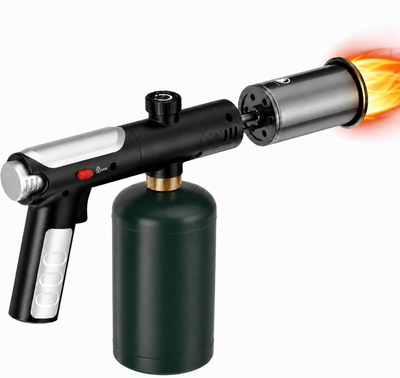 Propane Torch Gun, Flame Thrower Grill Gun, Adjustable to 3272°F | BBQ & Charcoal, Campfire, One-Tap Max Power & Safety Lock, Sears Steak, Food, Outdoor, Self Ignition, Tank Not Included Matte Black(pro)