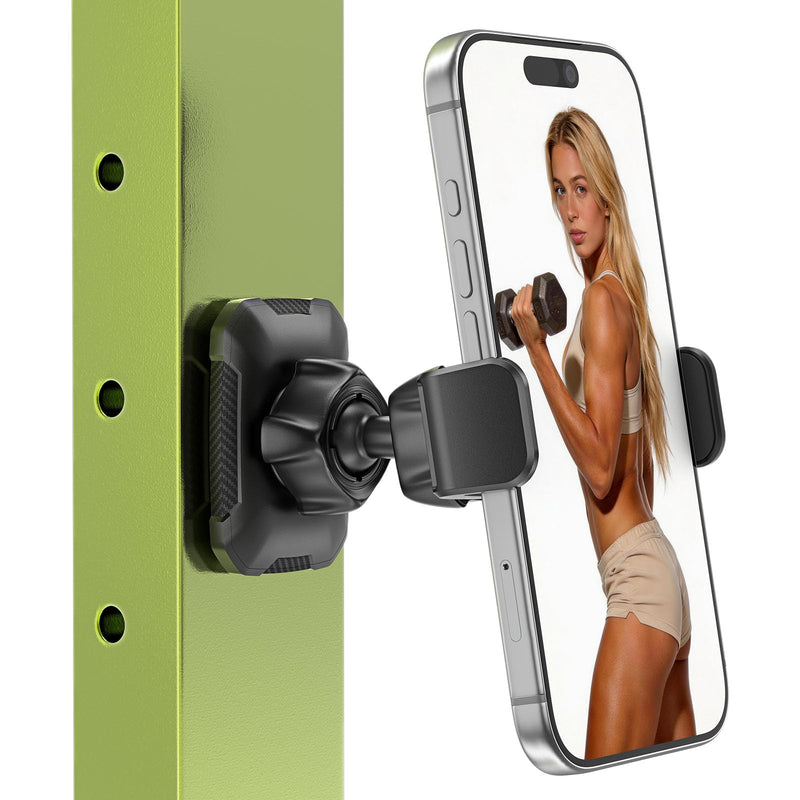 Magnetic Phone Holder for Gym, Strong Magnetic Mount, 360° Rotation | 6×N55 magnetic hold, attaches to metal surfaces, sweat-resistant build, compact design, ideal for workout recording