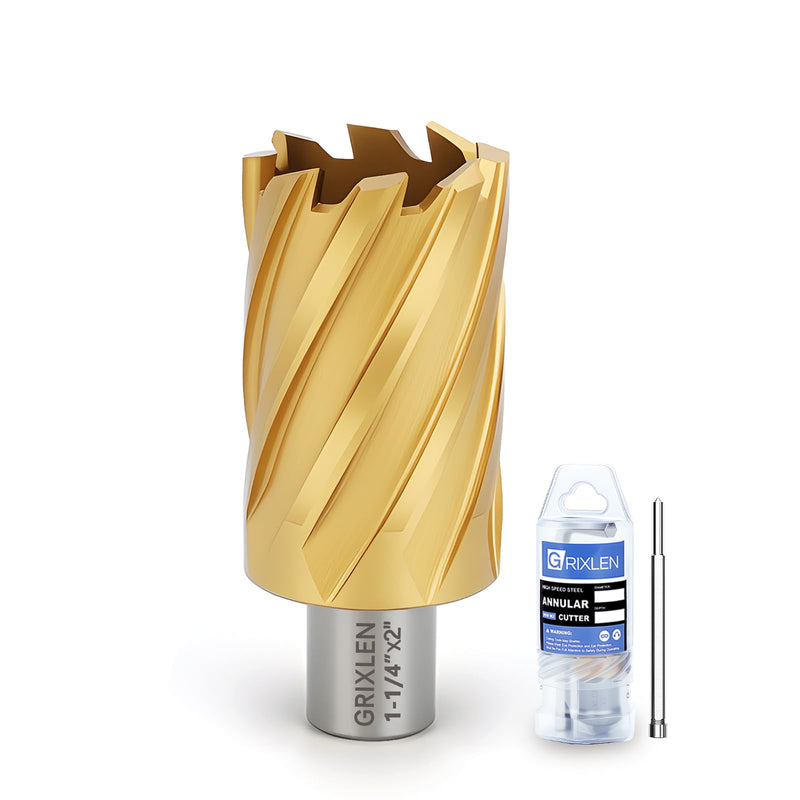 1-1/4"x2 HSS Annular Cutter，Titanium Coating，Weldon Shank，Diameter 1-1/4"，Cutting Depth 2" 1-1/4x2"