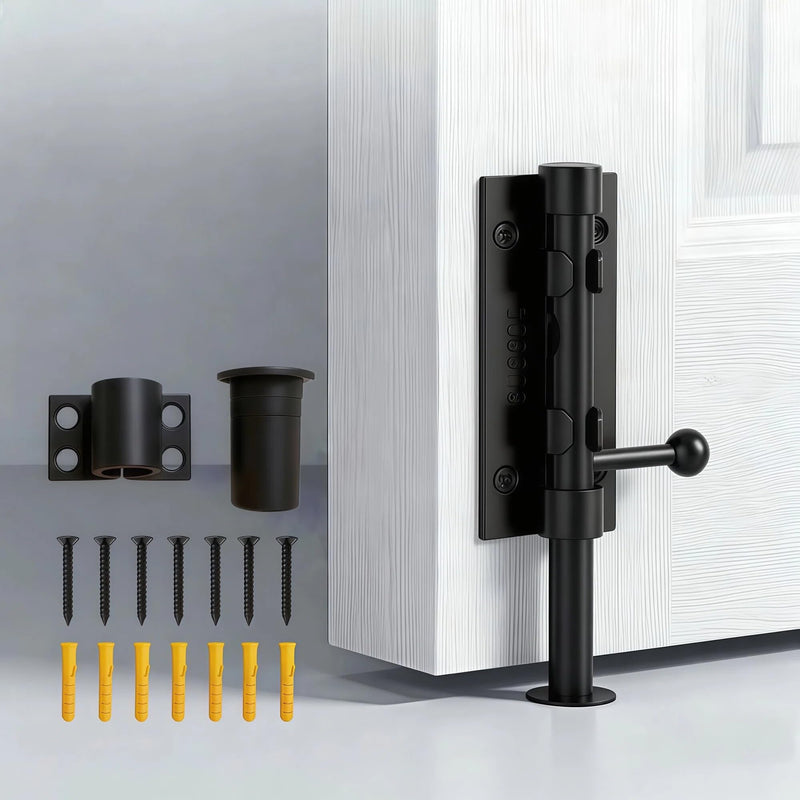 Barrel Bolt Latch,6.3 inch Slide Bolt Gate Latch,14mm Bolt Heavy Duty Shed Door Latch,304 Stainless Steel Black Finish Door Lock Latch for Barn, Wooden Fence, Slide,Door (2, Black-7.7inch) 2