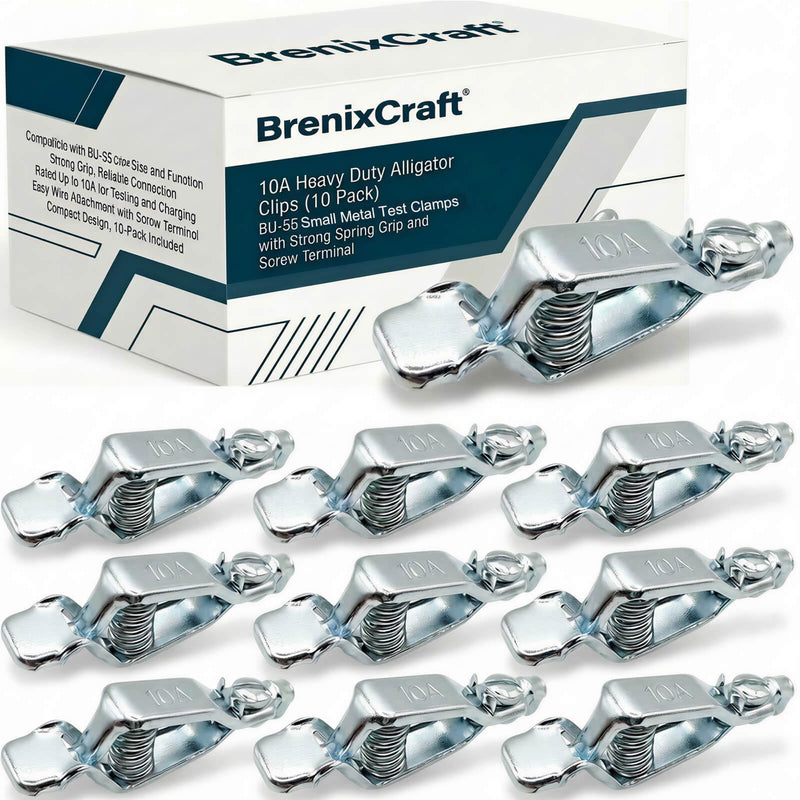 10A Heavy Duty Alligator Clips (10 Pack), BU-55 Small Metal Test Clamps with Strong Spring Grip and Screw Terminal, For Automotive and Electrical Testing, 12.7 mm Jaw