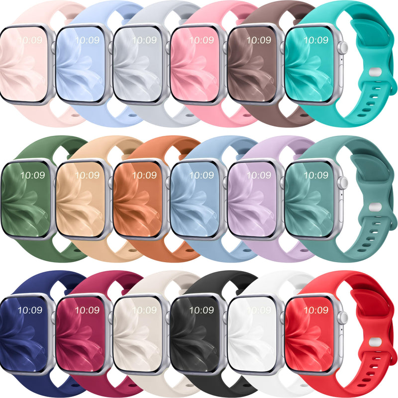 18 Pack Silicone Bands Compatible with Apple Watch 38mm 40mm 41mm 42mm 44mm 45mm 46mm 49mm Women Men, Soft Waterproof Replacement Wrist Sport Band for iWatch Series 11 10 9 8 7 6 5 4 3 2 1 SE Ultra 38mm/40mm/41mm/42mm(series 11 10)s/m