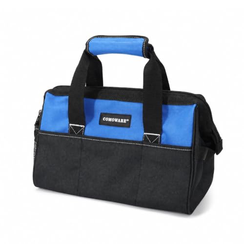 COMOWARE 13-Inch Tool Bag, Zip-top Wide Mouth Open top Tool Bag, Large Capacity Tool Organizer with Inside Pockets, Blue Tool Tote Bag for Carpenter, Mechanic and Home Repair