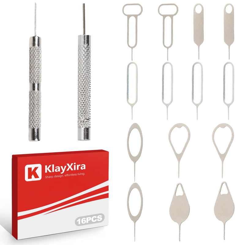 16 Pack SIM Card Removal Tool Kit, Universal SIM Ejector Pin and SD Card Tray Opener Key for All Cell Phones and Tablets, Durable Stainless Steel Phone Pin with Keychain Holder