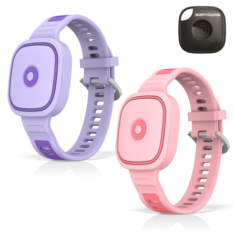 [2 Pack] Silicone Bracelet for Tile Mate (2022/2024), Waterproof Protective Case for Tile Life360 Mate Tracker Hidden Tile Mate Holder for Kids Teens Elderly (Pink+Purple) 2Pcs (Pink & Purple)