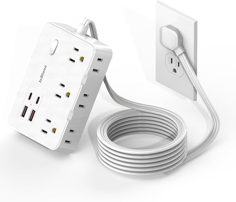 Power Strip Surge Protector, 5 Ft Cord Ultra Thin Flat Extension Cord-6 AC Outlets 4 USB Ports (2 USB C), Travel Power Strip, Desk Charging Station for Home Office, White 5FT