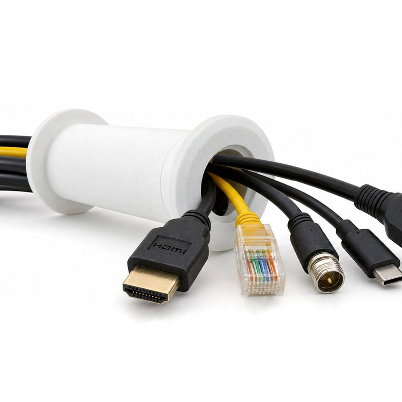 Wall Eye Cable Pass Through Port, 2 Inch Hole Saw Cord Grommet for 2x4 Drywall, Fits 3 5/8 to 5 1/4 Inch Thickness, White Channel for HDMI Ethernet Coax USB-C Wires Standard (3-5/8" to 5-1/4")