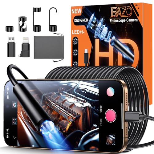 BAZO Endoscope Camera with Light –1920P HD Borescope with 8 Adjustable LEDs 1