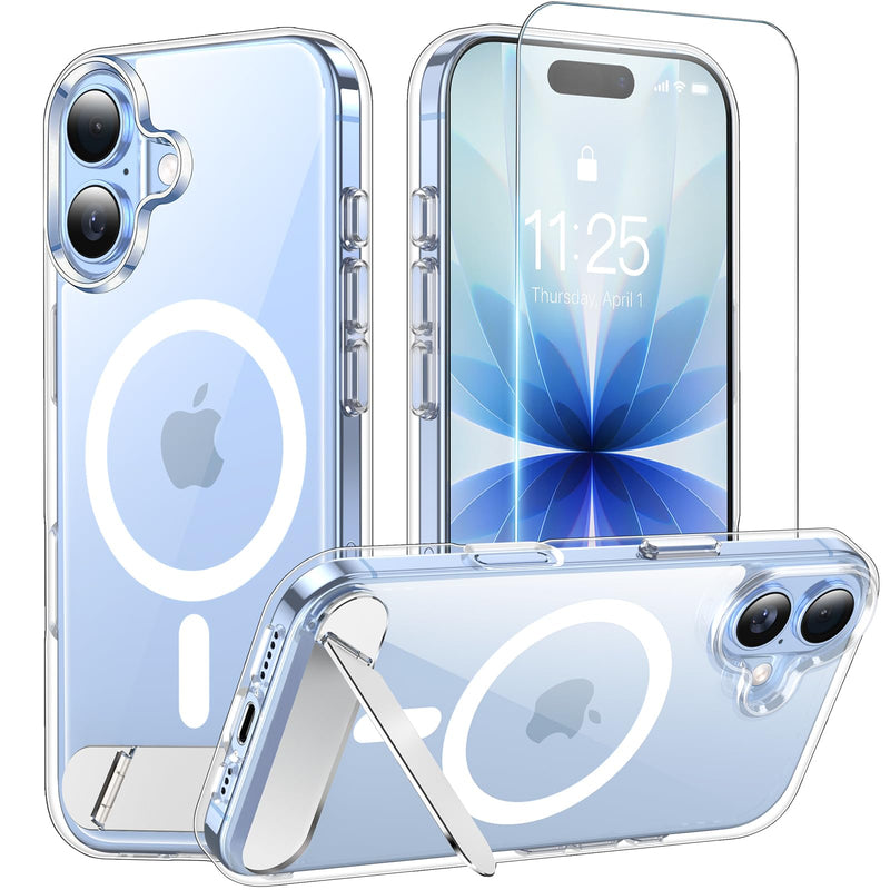 Magnetic for iPhone 17 Case with Stand Clear | (Screen Protector)(Compatible with MagSafe)(Military Grade Shockproof) Transparent Drop Protection Slim Phone Case,6.3"