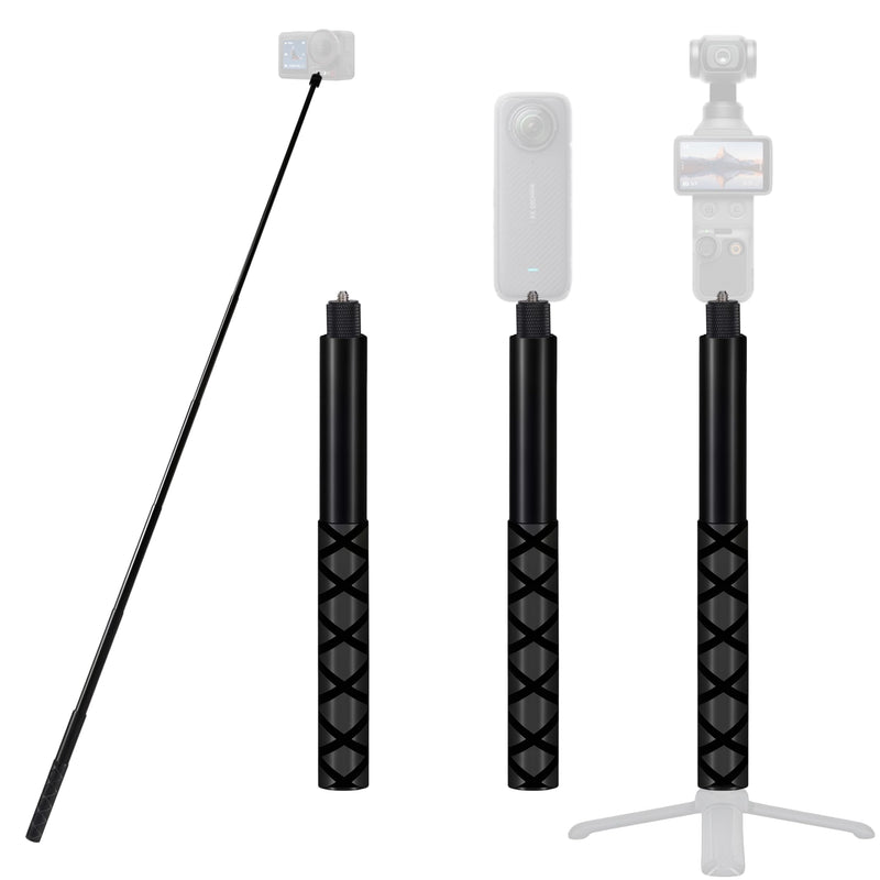Extendable Monopod for Action Cameras, 117cm/46 Portable Vlog Handheld Selfie Stick with 1/4" Screw Mount for DJI Osmo Action 5/4/3, GoPro Hero, Insta 360 X3/X4/X5 (Black) Black