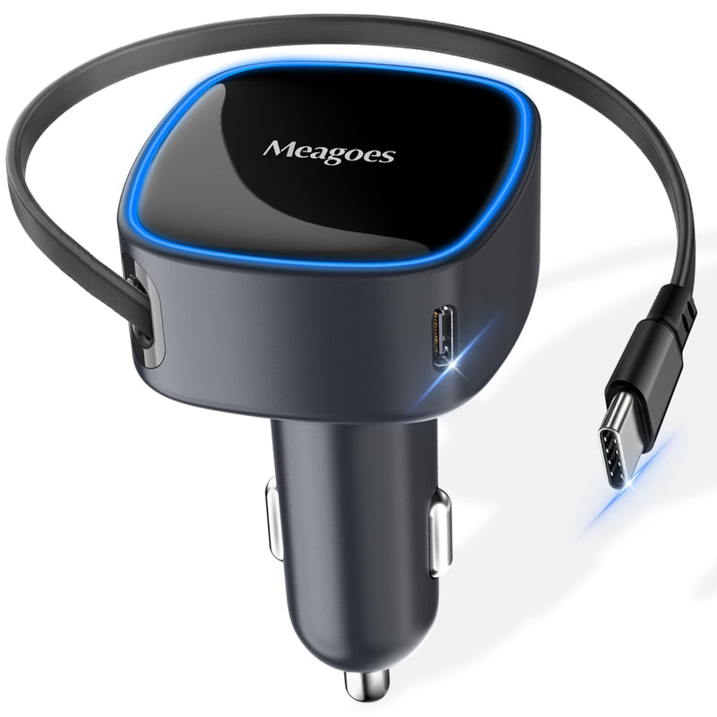 90W Retractable Car Charger USB C Super Fast Charging for iPhone 17 Pro Max | Dual 45W PPS Cigarette Lighter Adapter Plug,for iPhone 16/15/Samsung Galaxy S26/S25/USBC Android Phone,25.5-Inch Type C Cable USB Type C