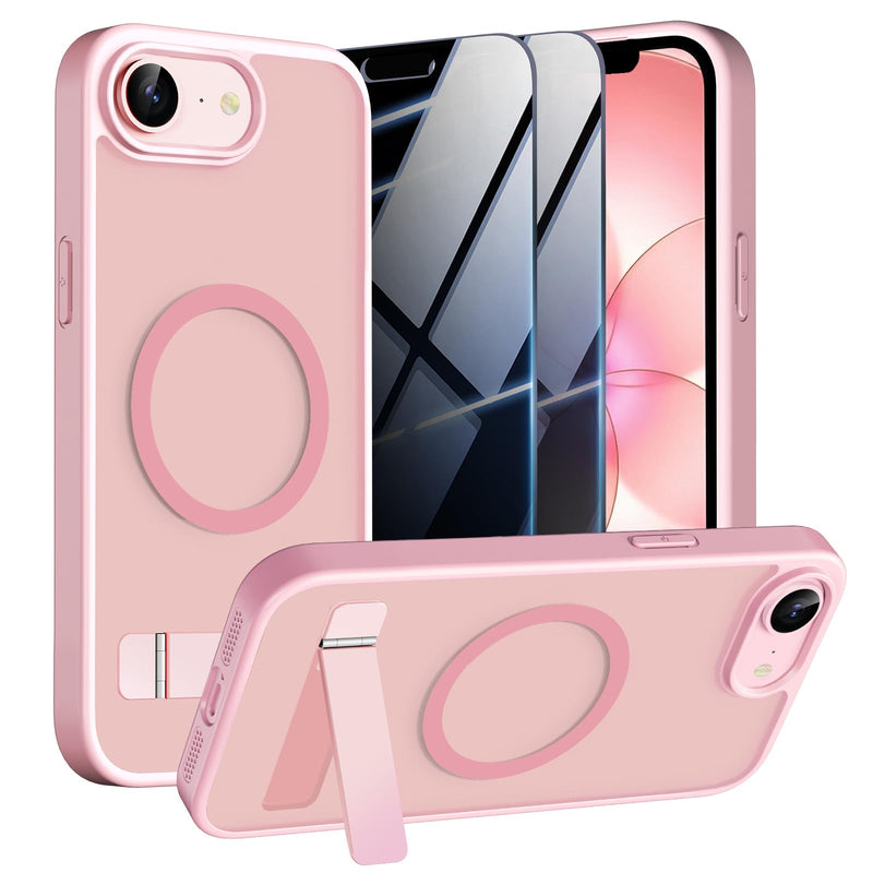 Magnetic Case for iPhone 17e/iPhone 16e with 2X Privacy Screen Protectors,iPhone 17 e/16 e Phone Case with Stand & Compatible with MagSafe,Shockproof Translucent Matte Protective Cover,Pink Pink