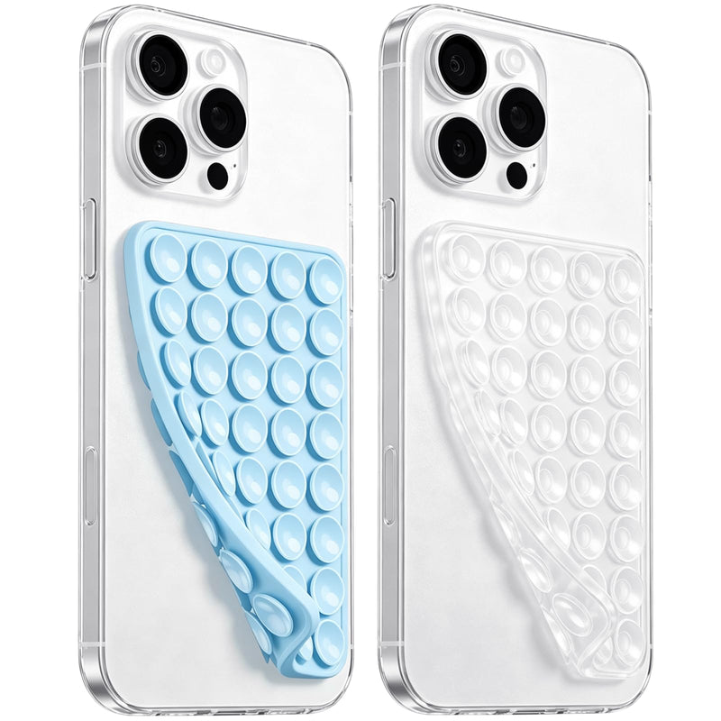 Anteel 2026 Upgraded 2 Pack Silicone Suction Cup Phone Case Mount Double Sided, Non Slip Phone Accessories, Hands-Free Strong Grip Silicon Phone Holder for Selfies and Videos (Baby Blue&Clear) Baby Blue&Clear