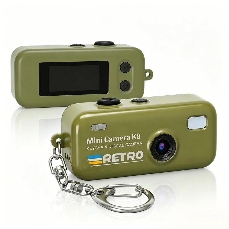 1080P Keychain Camera with 8GB Card, Retro 2MP Mini Digicam | Built-in 12 Filters and 16X Zoom, Rechargeable Battery, Ideal Gifts for Teens & Adult Beginners (Army Green) Army Green