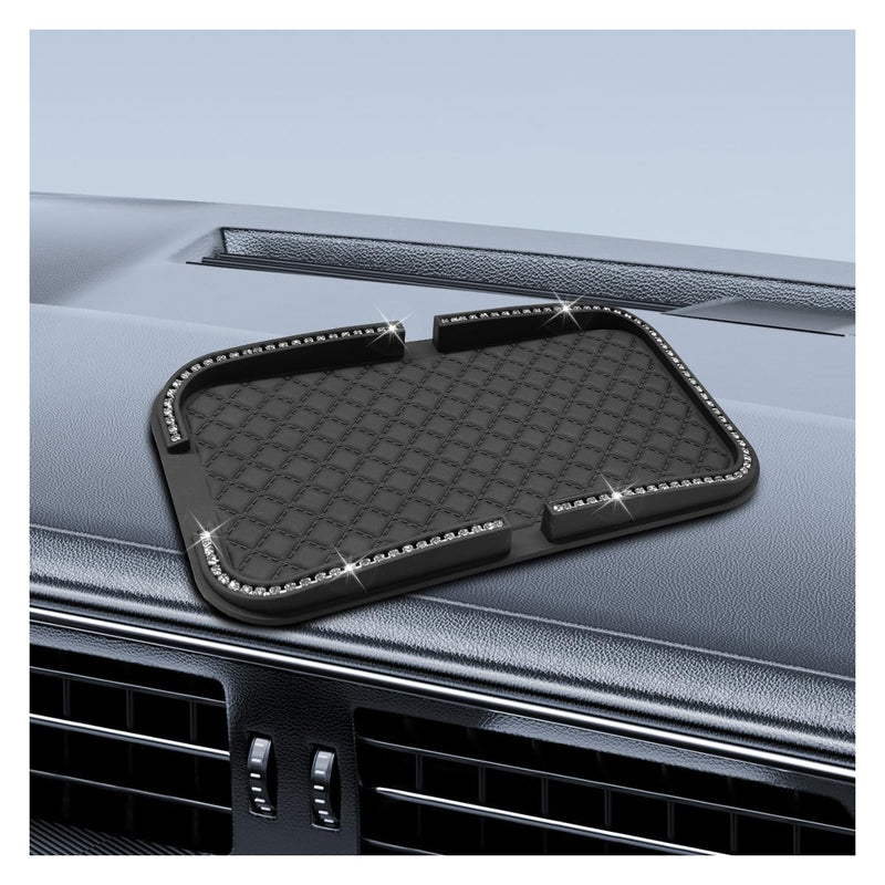 Bling Rhinestone Car Dashboard Non-Slip Mat (Diamond) | Double-Groove Automotive Cell Phone Holder, Reusable Anti-Slip Mat, Vehicle Sticky Pads for Keys, Coins, Cards, Sunglasses Diamond