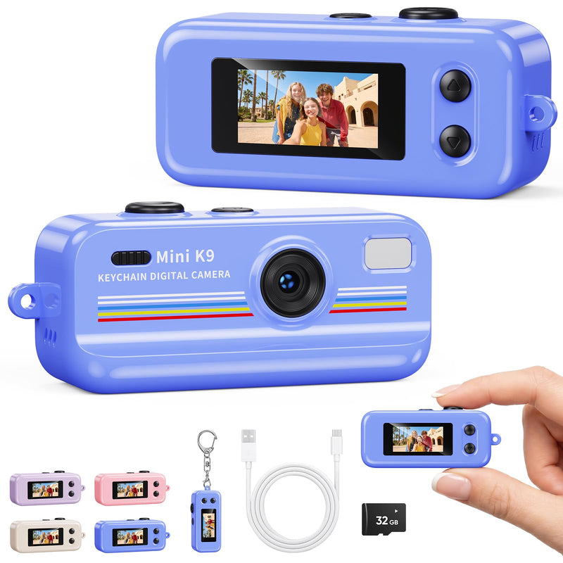 Kizmyee Mini Keychain Digital Camera, 1080P Pocket Tiny Camera, Blue | 2MP 0.96 Inch Sensor, 16X Digital Zoom, 1080p HD Video, Rechargeable Battery, Portable Travel Camera with 32GB Card Sky Blue